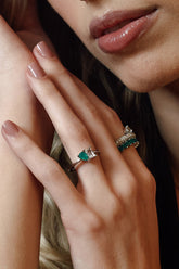 Silver Eternal Ring, White Rhodium, Natural Green Agate  + Give Joy Gift